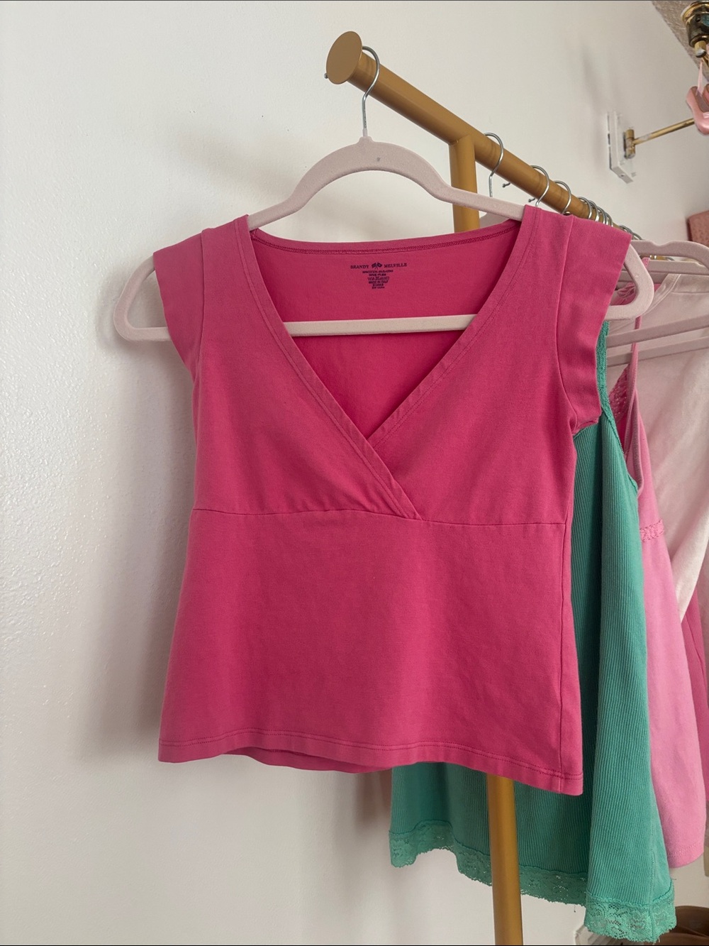 Brandy Melville Hot Pink V-Neck Sleeveless Tank